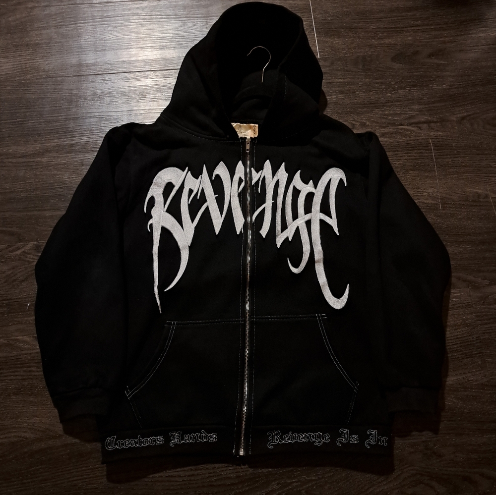 Revenge Hoodie Black White Embroidery Large Four Cactus